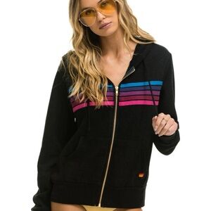 Aviator Nation black 5 stripe zip hoodie